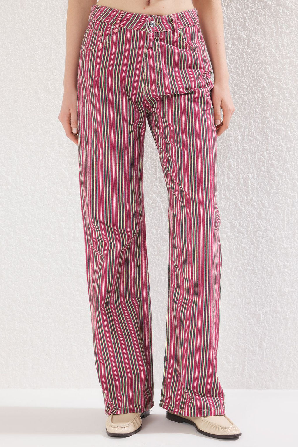 Cok Renkli Cizgili Normal Bel Wide Leg Jeans TWOSS25JE00207 - Trendyolmilla фото 3