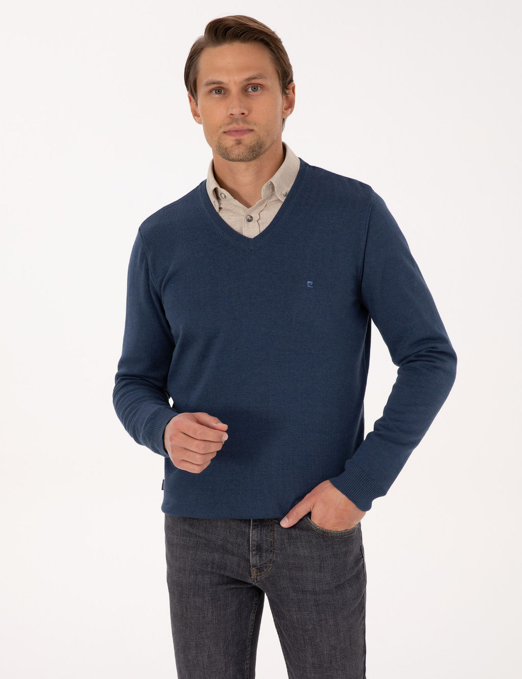 _ndigo Melanj Slim Fit V Yaka Basic Triko Kazak