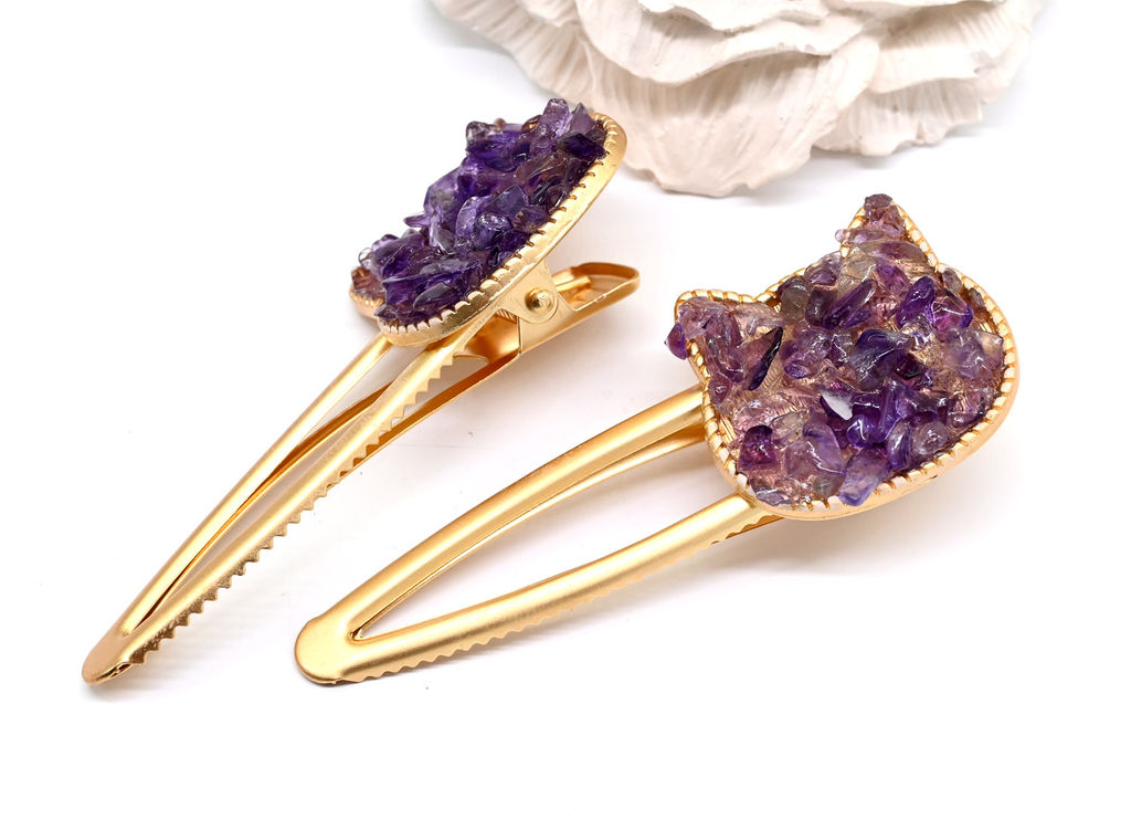 Заколка зажим Котик с натуральным моховым агатом 7*2,8*1,8см - Радуга камня фото 19