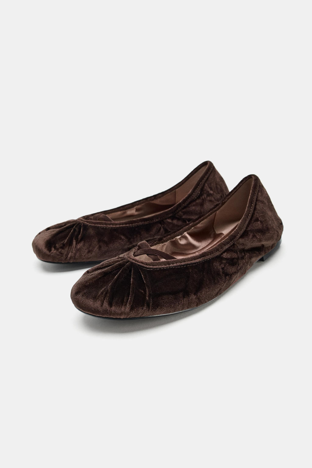 VELVET EFFECT BALLERINA FLATS WITH STRAPS - Zara фото 4