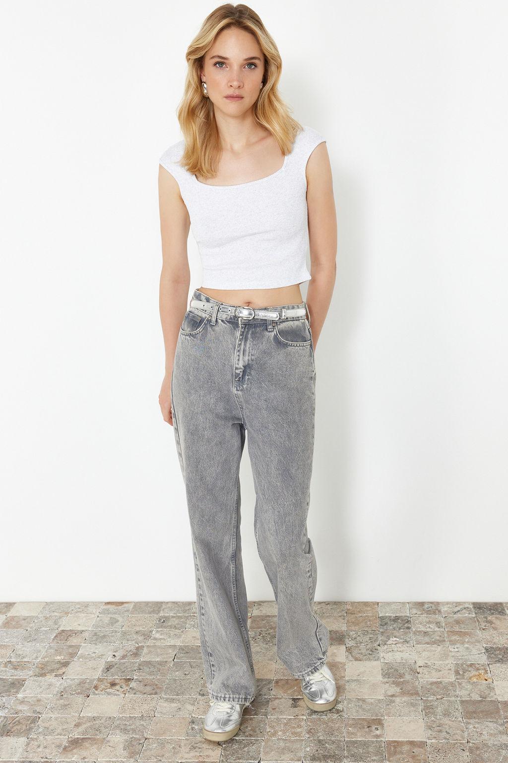 Gri Melanj fitted/vucuda Oturan Fitilli Esnek Orme Bluz TWOSS24BZ00641 - Trendyolmilla фото 2