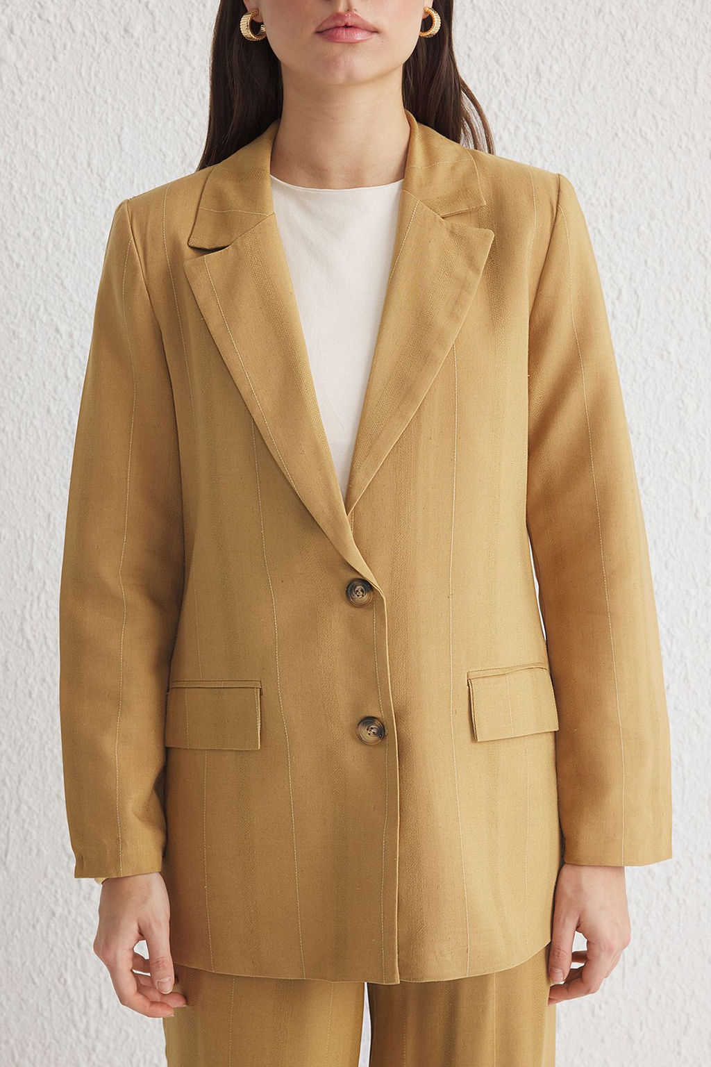 TRENDYOLMILLA Camel Jakarl? Regular Astarl? Dokuma Blazer Ceket TWOSS25BC00021  фото 3