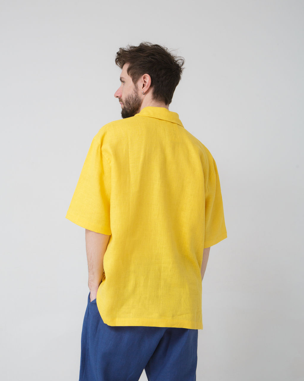 Рубашка льняная поло желтая 26012