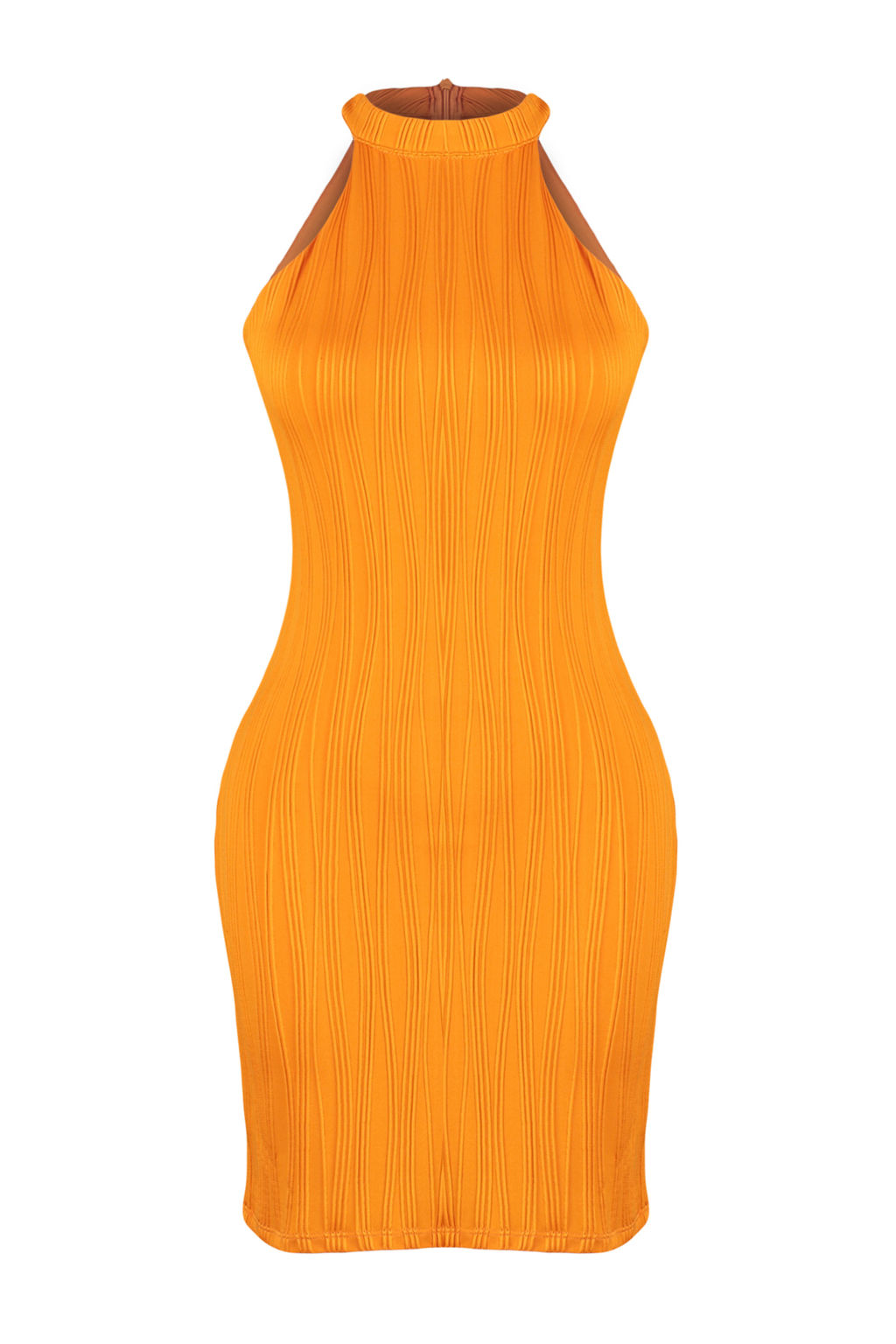 Turuncu Dokulu Halter Yaka Bodycone/Vucudu Saran Orme Mini Kalem Elbise TWOSS24EL00472 - Trendyolmilla фото 7