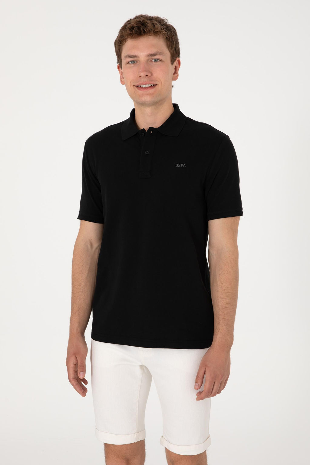 Erkek Regular Fit Polo Yaka Siyah Basic Ti__rt