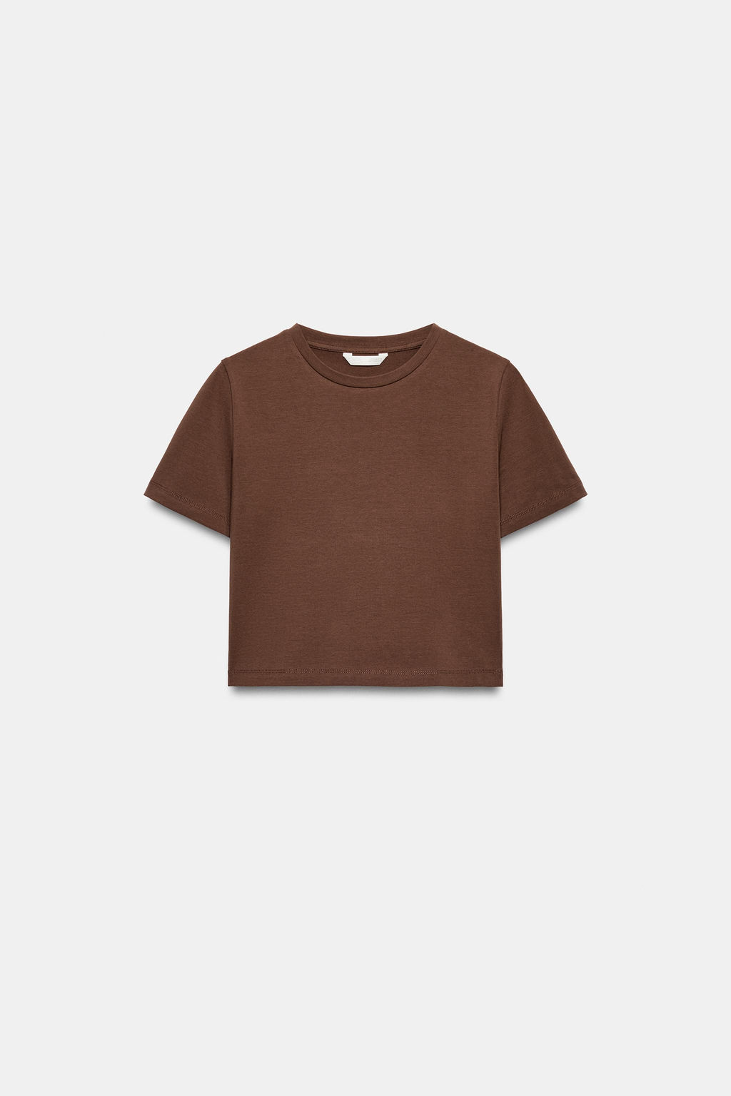 CAMISETA CROPPED MANGA CORTA / Marr?n claro