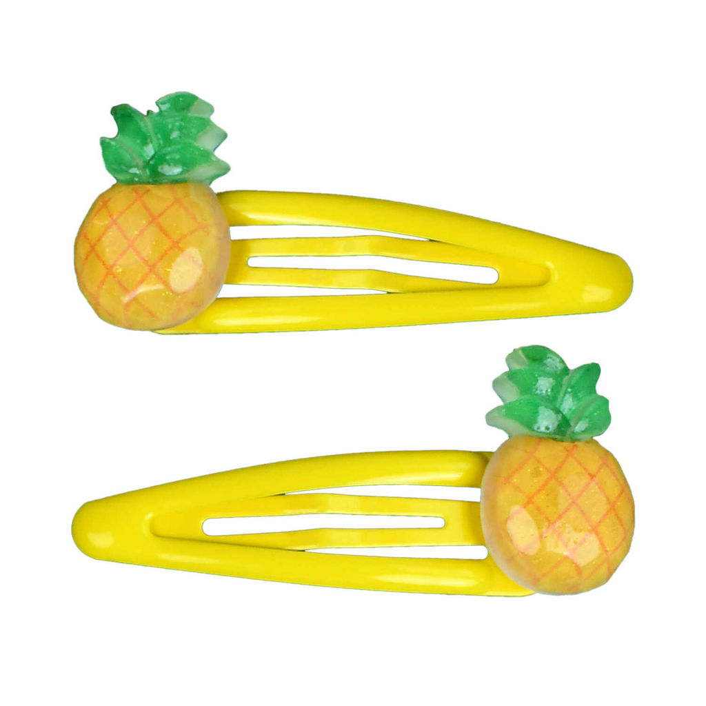 Набор заколок для волос клик-клак, глянцевые, арт. 71736 / 10 АНАНАСИКИ (в наборе: 2шт., 5,5 см, черный металл, полиэфирная смола, цвет: жёлтый, подложка из мелованного картона + ПЭТ-пакет с европодвесом)