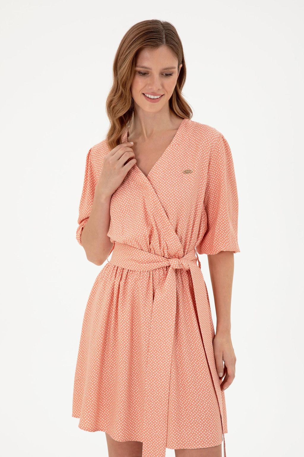 Женское тканое платье цвета лосося Неожиданная скидка в корзине - U.s. polo assn фото 3