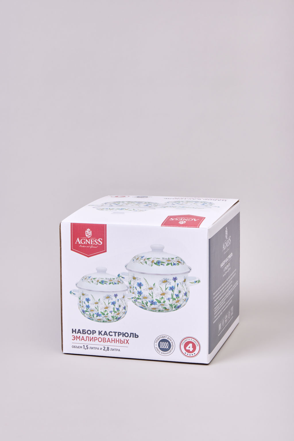 НАБОР КАСТРЮЛЬ AGNESS ЭМАЛИРОВАННЫХ СЕРИЯ SENTIMENT, 4ПР. 1,5Л И 2,8Л, 16Х10СМ, 20Х12СМ  фото 2