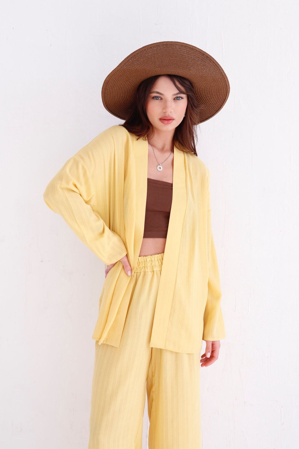 9444 Костюм из кимоно и брюк-палаццо жёлтый - Martichelli фото 9