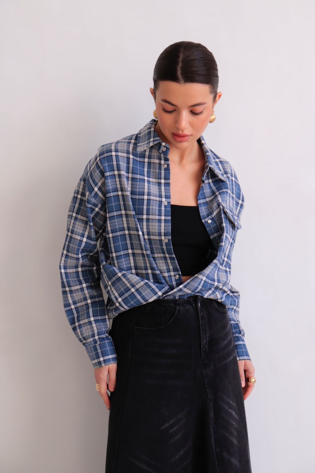 Martichelli Рубашка в клетку голубая на кнопках  фото 17