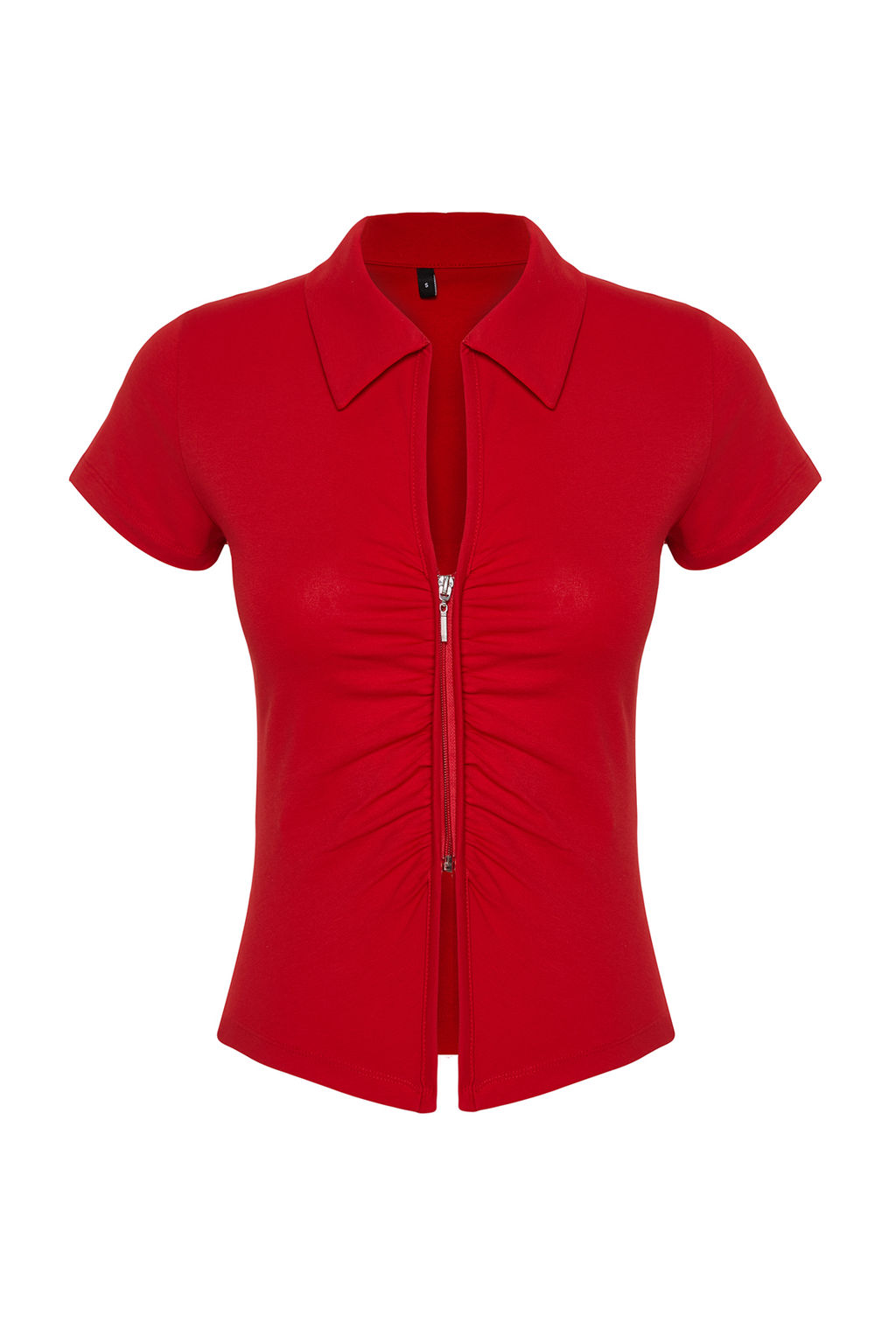 K?rm?z? Regular/Normal Kal?p Polo Yaka Buzgu/Drape Detayl? Fermuarl? Orme Bluz TWOSS24BZ00501 - Trendyolmilla фото 7