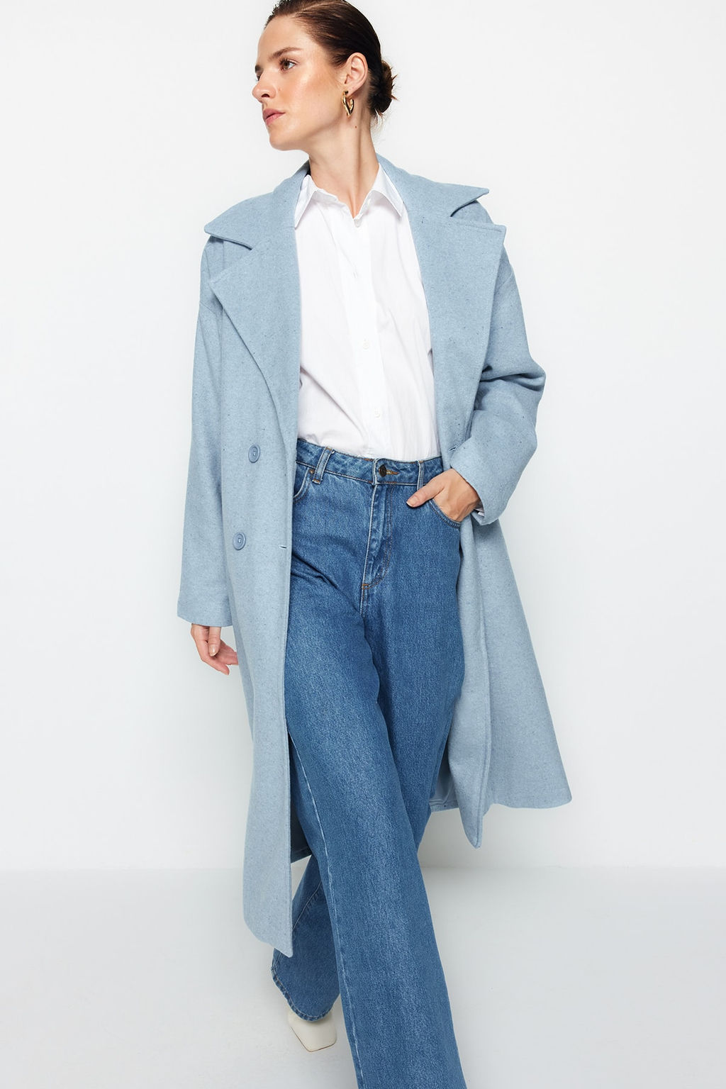 Mavi Oversize Genis Kesim Uzun Yunlu Kase Kaban TWOAW21KB0038