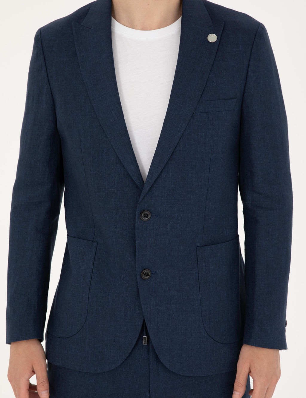 Lacivert Ex. Slim Fit %100 Keten Tak_m Elbise