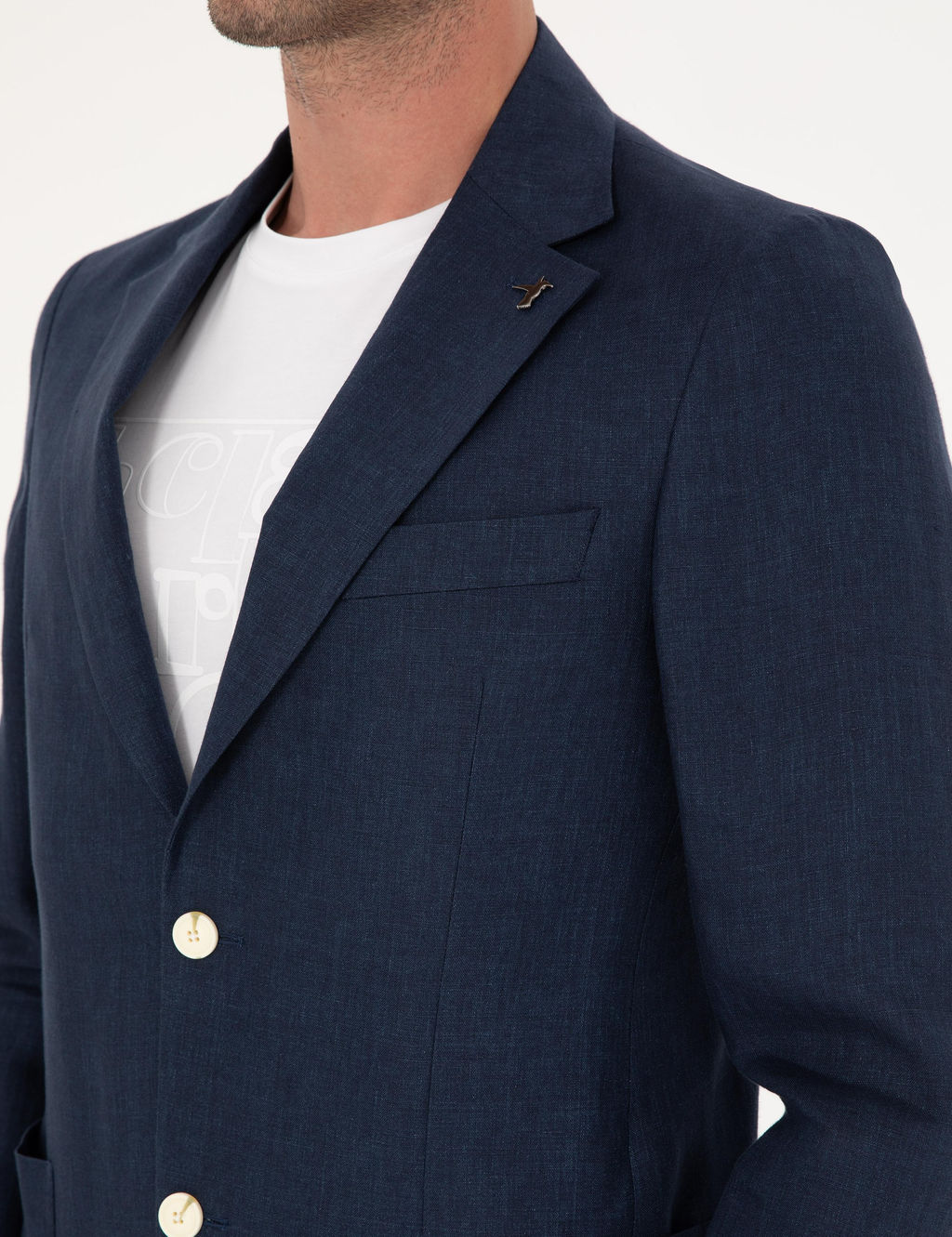 Lacivert Slim Fit %100 Keten Ceket