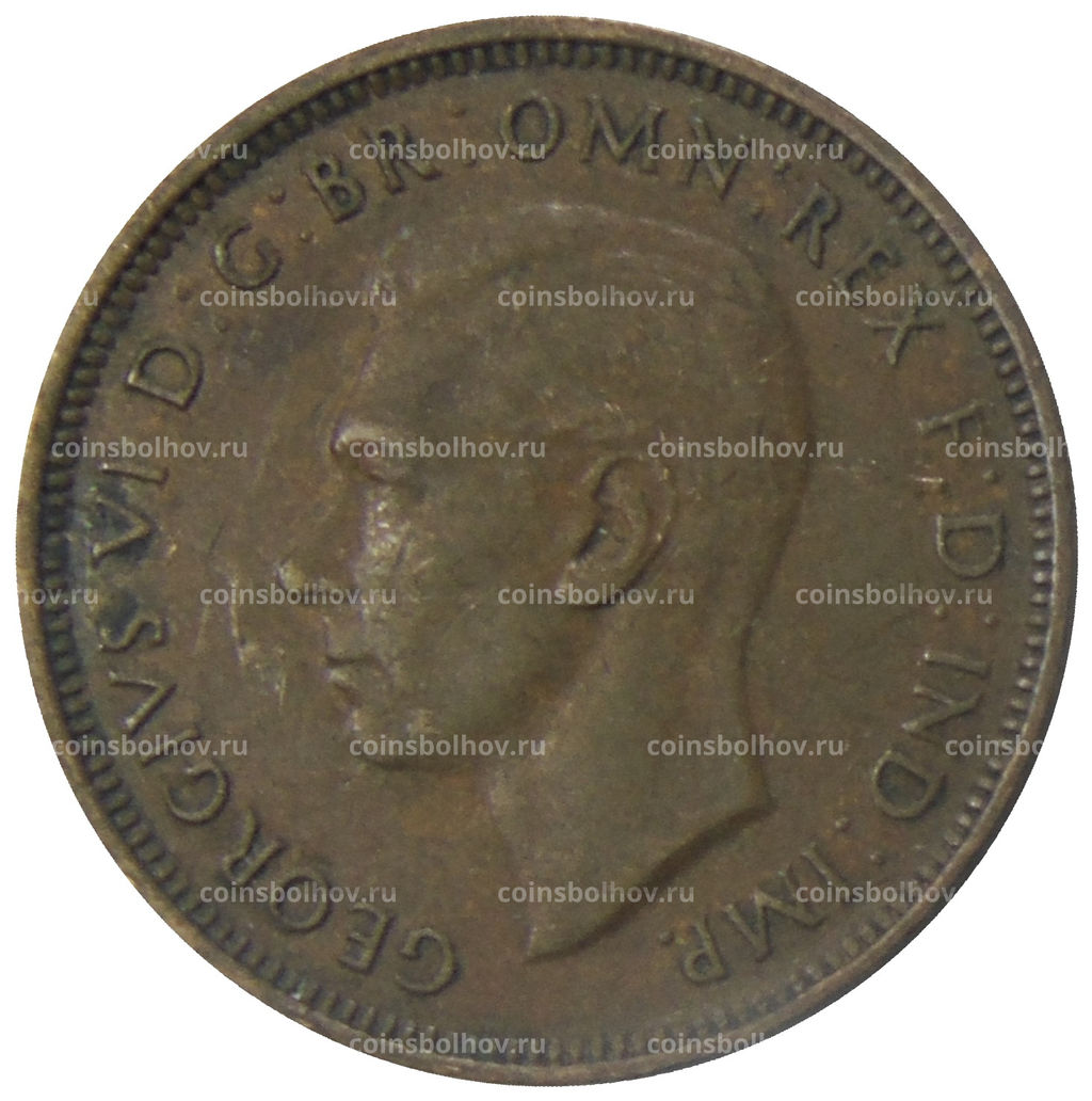 Монета 1/2 пенни 1938 года Австралия