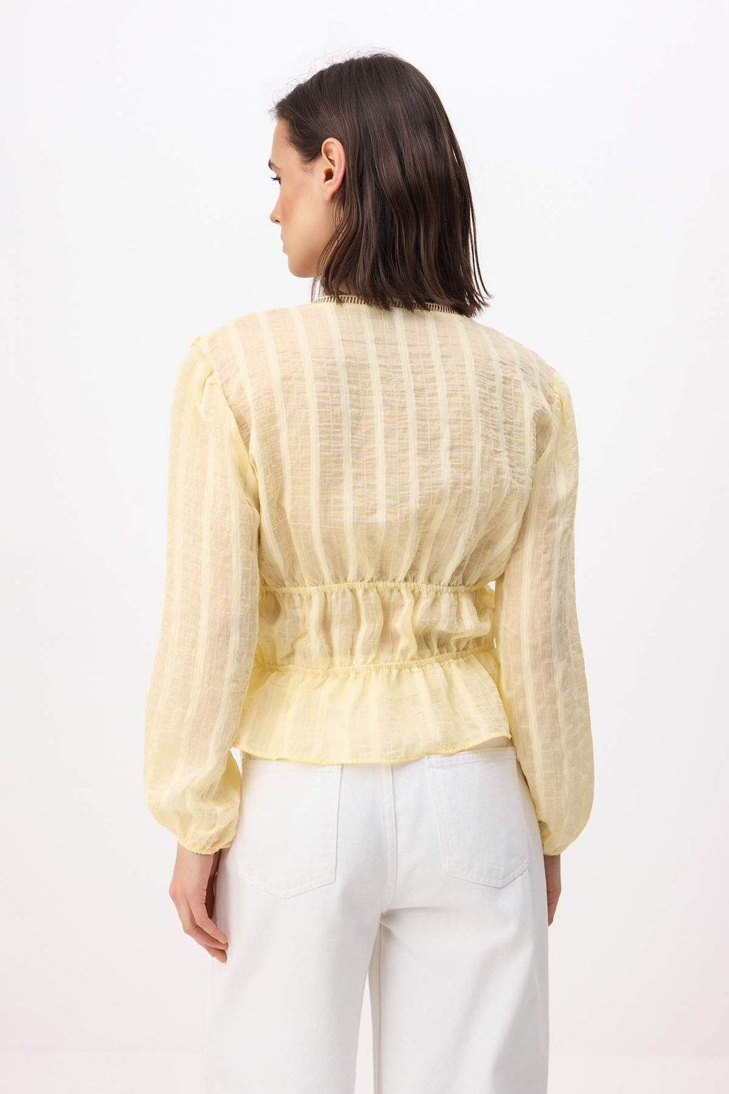 Ac?k Sar? Kedi Merdivenli Hafif Transparan Boho Gomlek TWOSS26GO00101