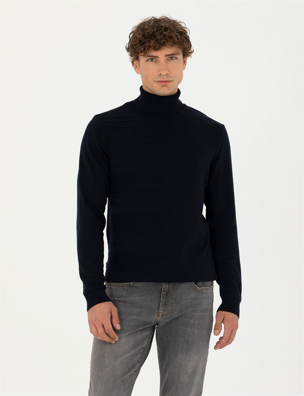Lacivert Slim Fit Bal_k__ Yaka Triko Kazak - Pierre cardin фото 3