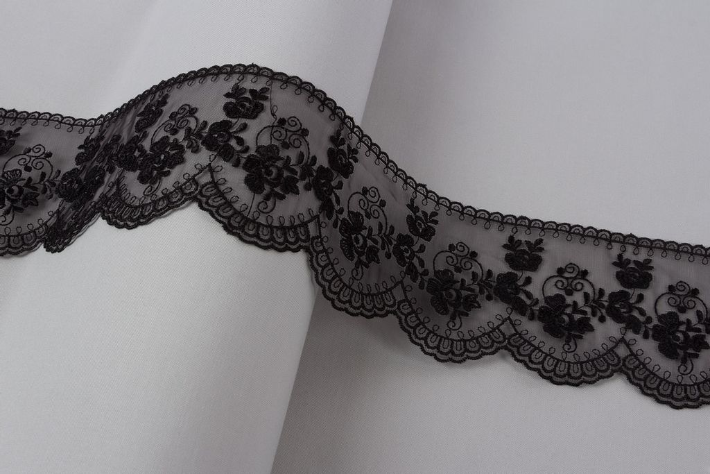 Кружево Gamma органза 84 мм GKM-8401 в пакете 10 м 0.2 Турция TL002BL черный