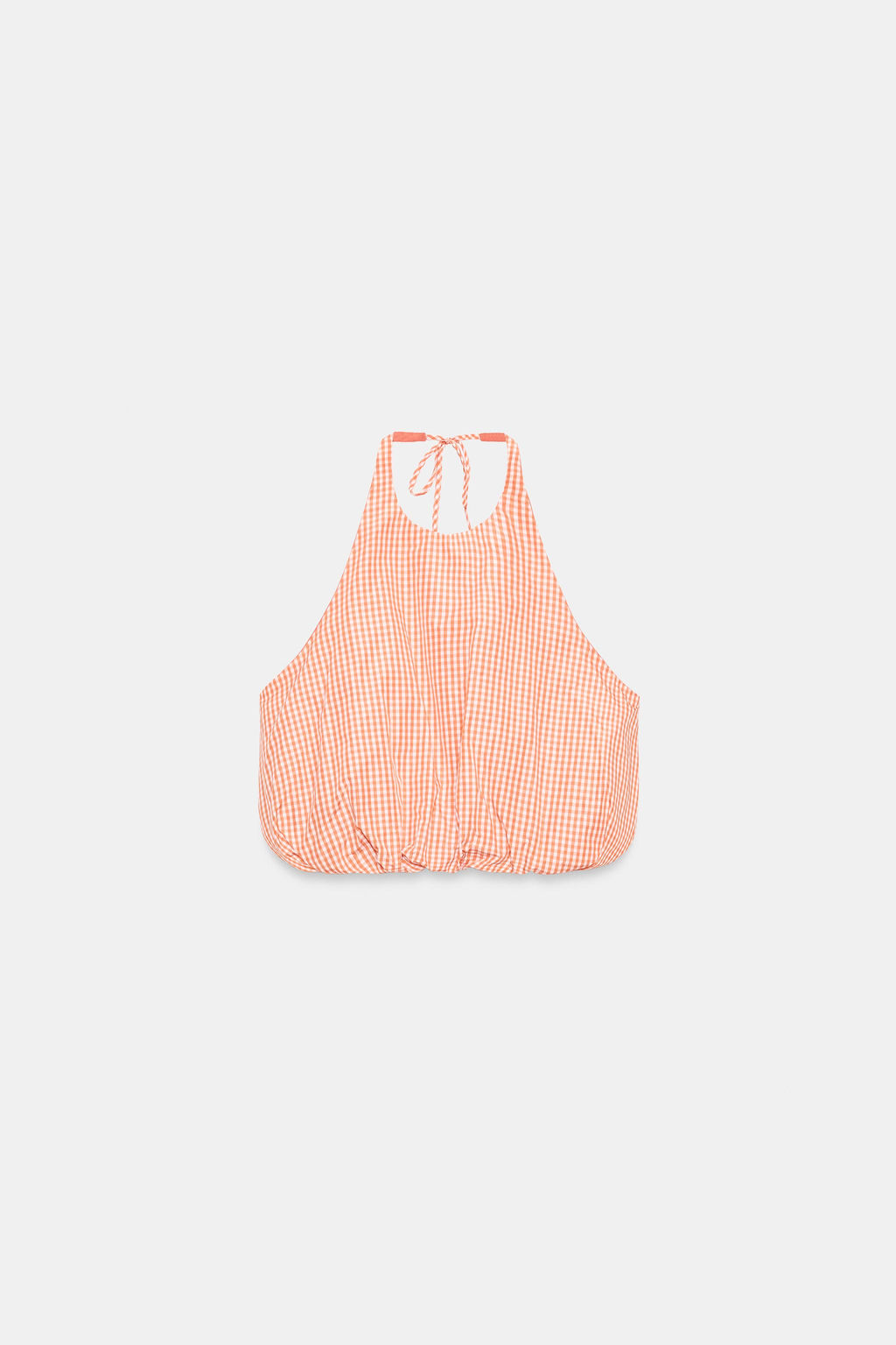 TOP HALTER GLOBO CUADRO VICHY / blanco-naranja - Zara фото 3