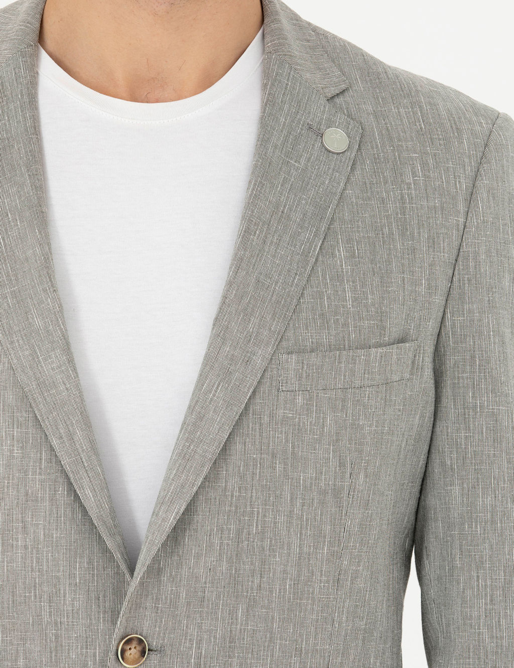A__k Ye_il Ex. Slim Fit Keten Kar___ml_ Ceket