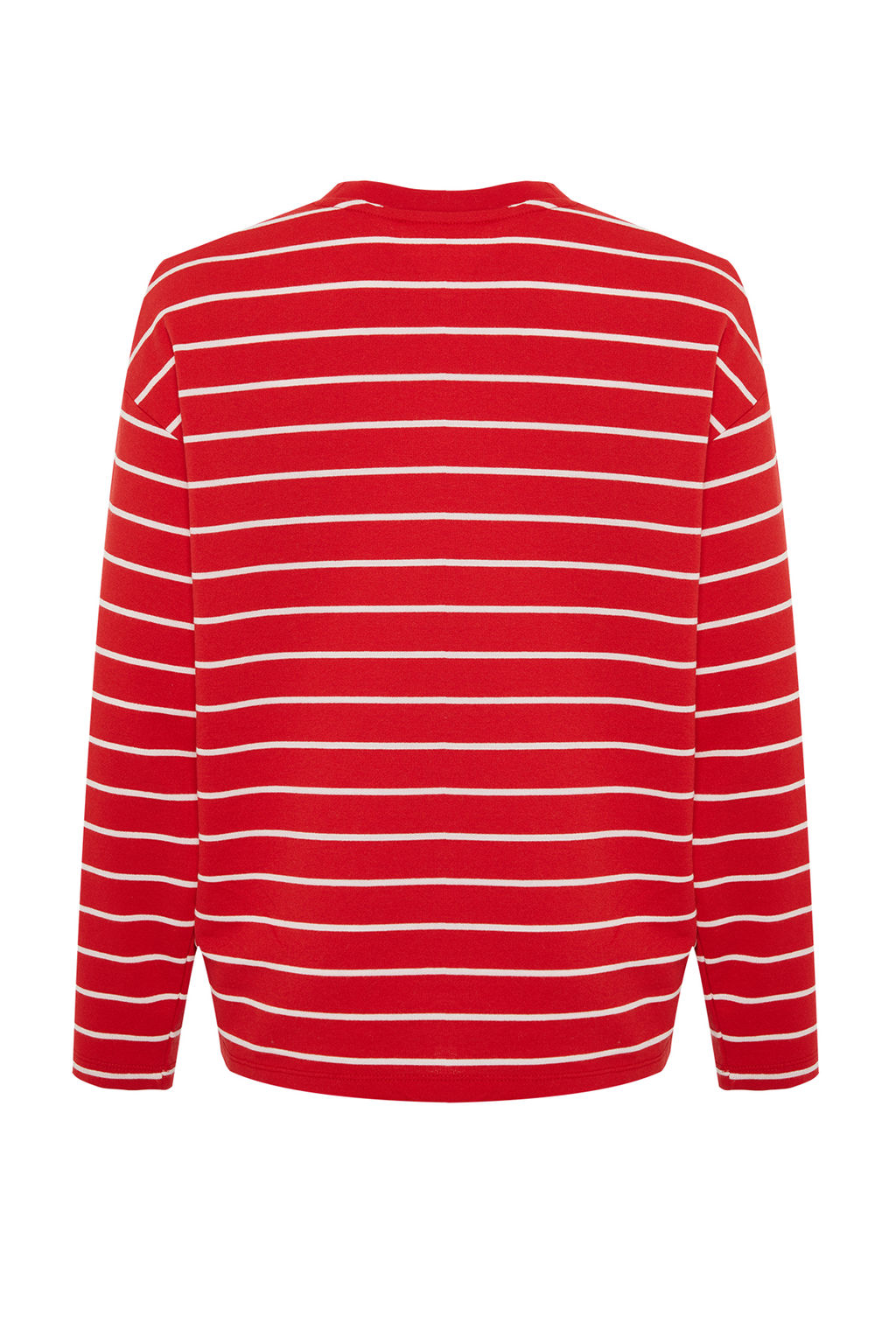 TRENDYOLMILLA Beyaz Cizgili Oversize/Genis Kesim Bisiklet Yaka Ince Orme Sweatshirt TWOAW23SW00326 фото 9