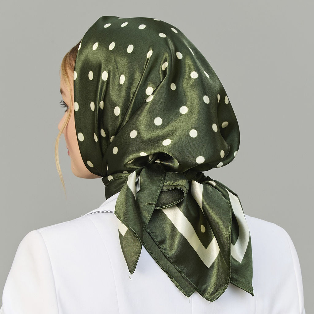 Шелковый платок 90х90 см, цвет зеленый - Мастерская ПОКРОВ фото 3