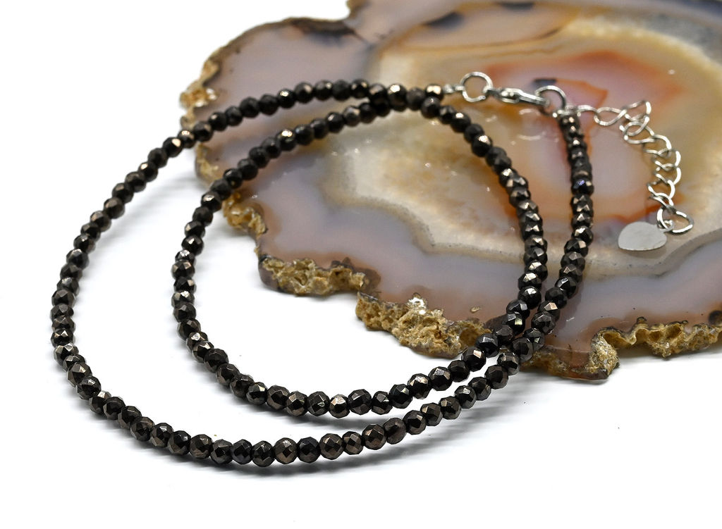 Чокер из циркона шарик гр.3мм цв.шоколадный, 39см