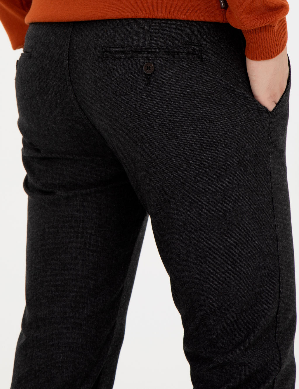 Siyah Slim Fit Keten Kar___ml_ Kanvas Pantolon