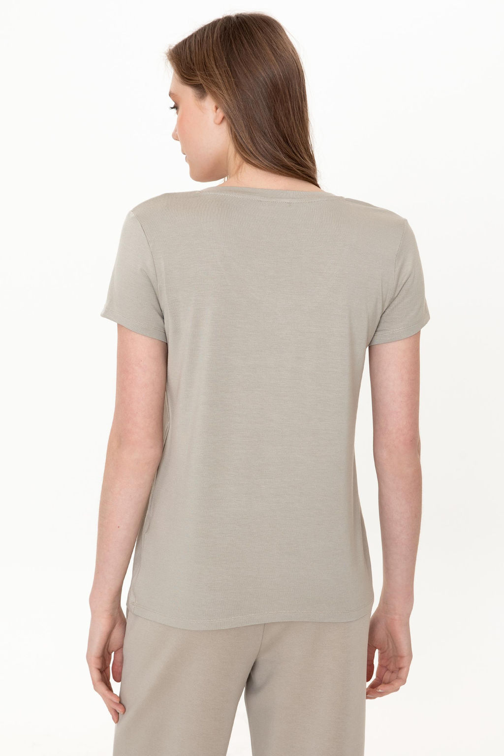 Женская футболка цвета хаки с V-образным вырезом Basic - U.s. polo assn фото 17