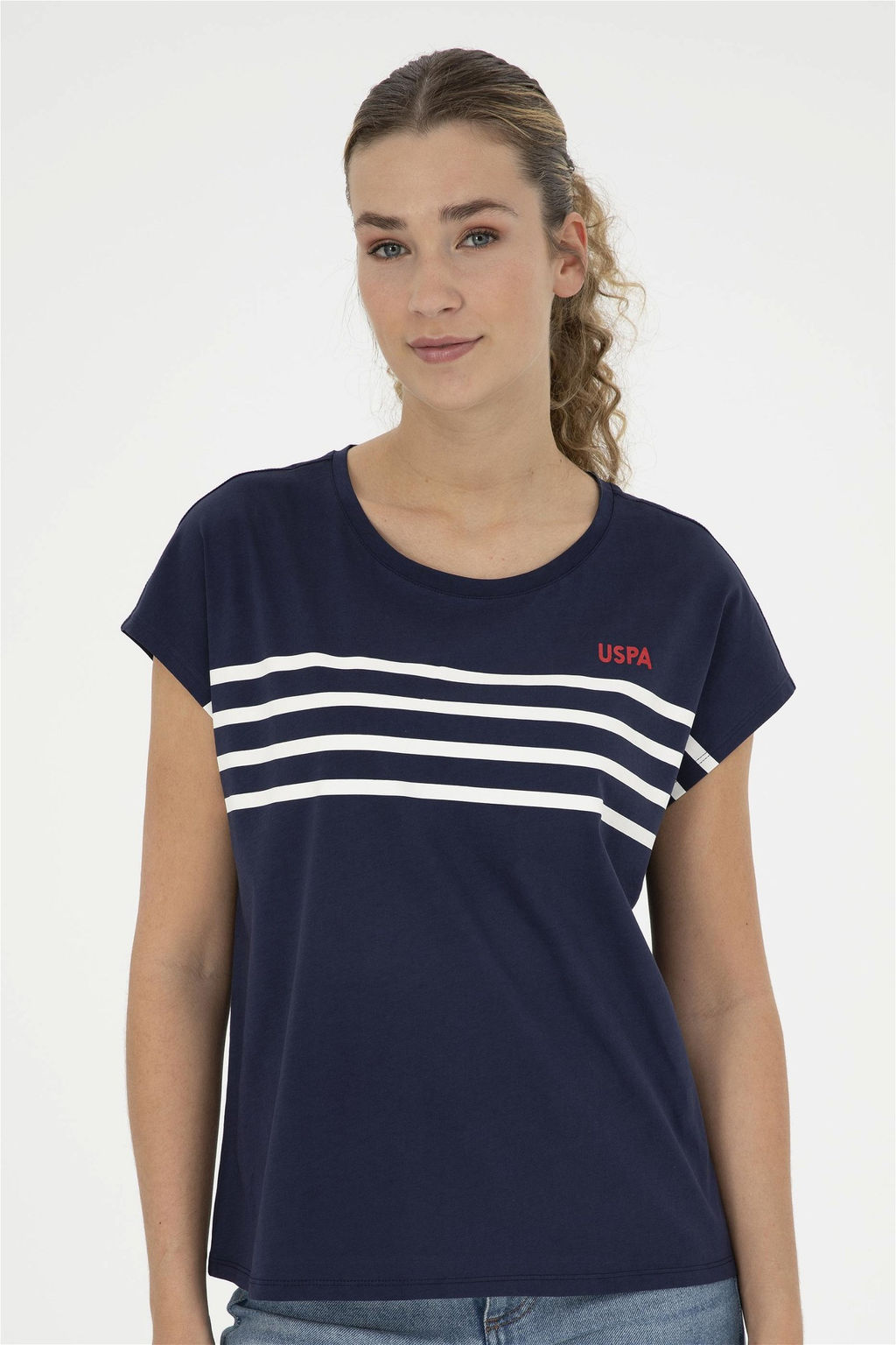 Женская темно-синяя футболка с круглым вырезом - U.s. polo assn фото 3