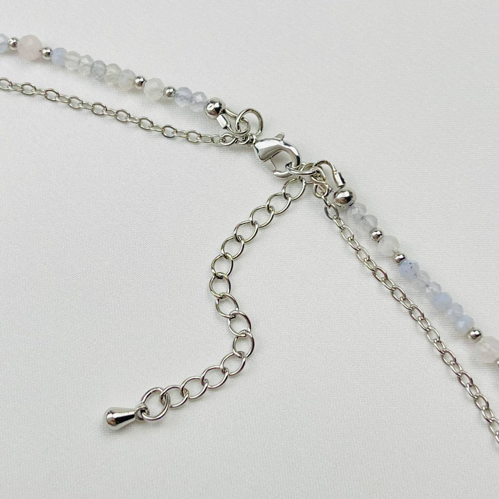 Колье двойное из Голубого агата Халцедон и Розового кварца - Радуга самоцветов фото 3