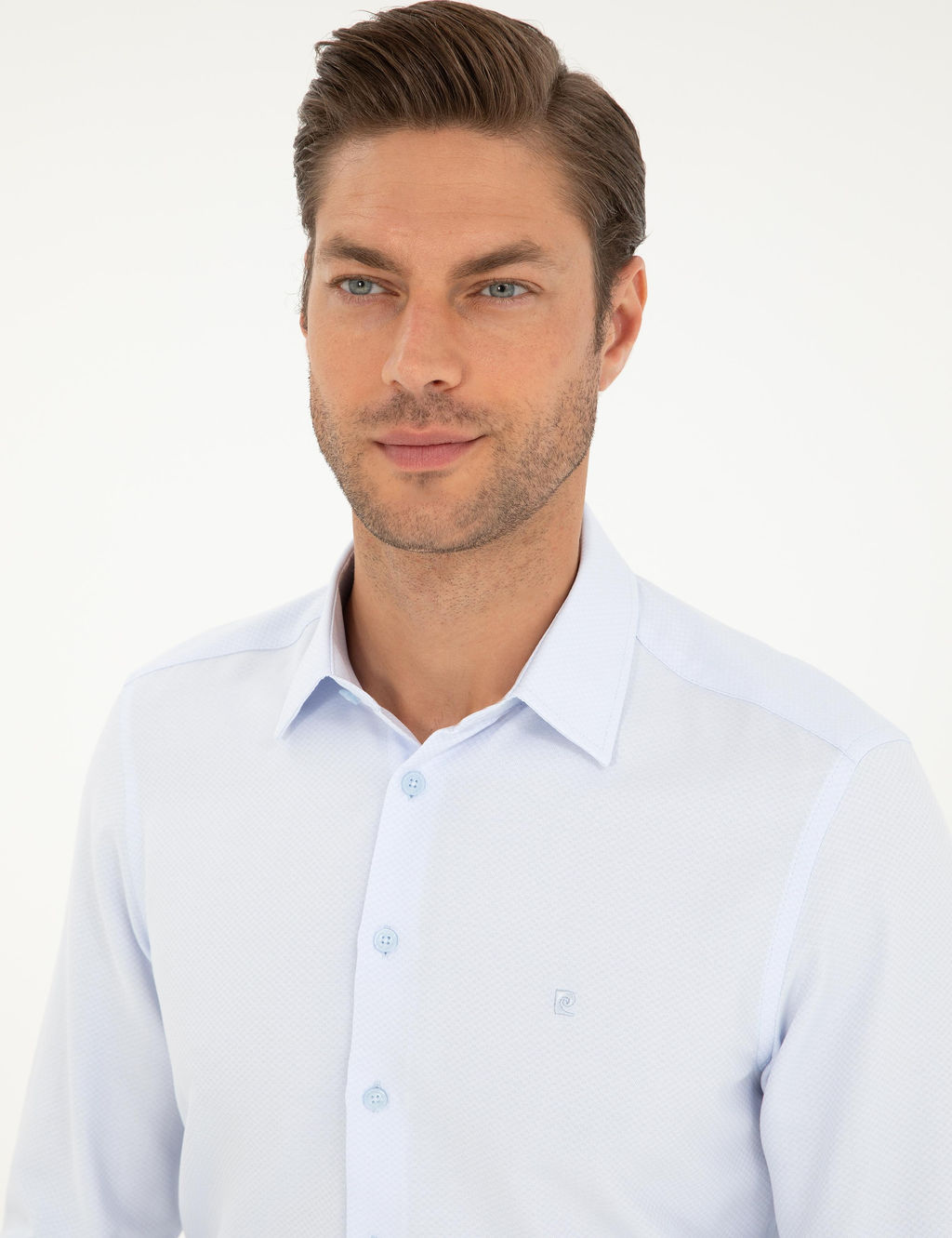 Рубашка Pierre Cardin Slim Fit светло-голубая с длинным рукавом