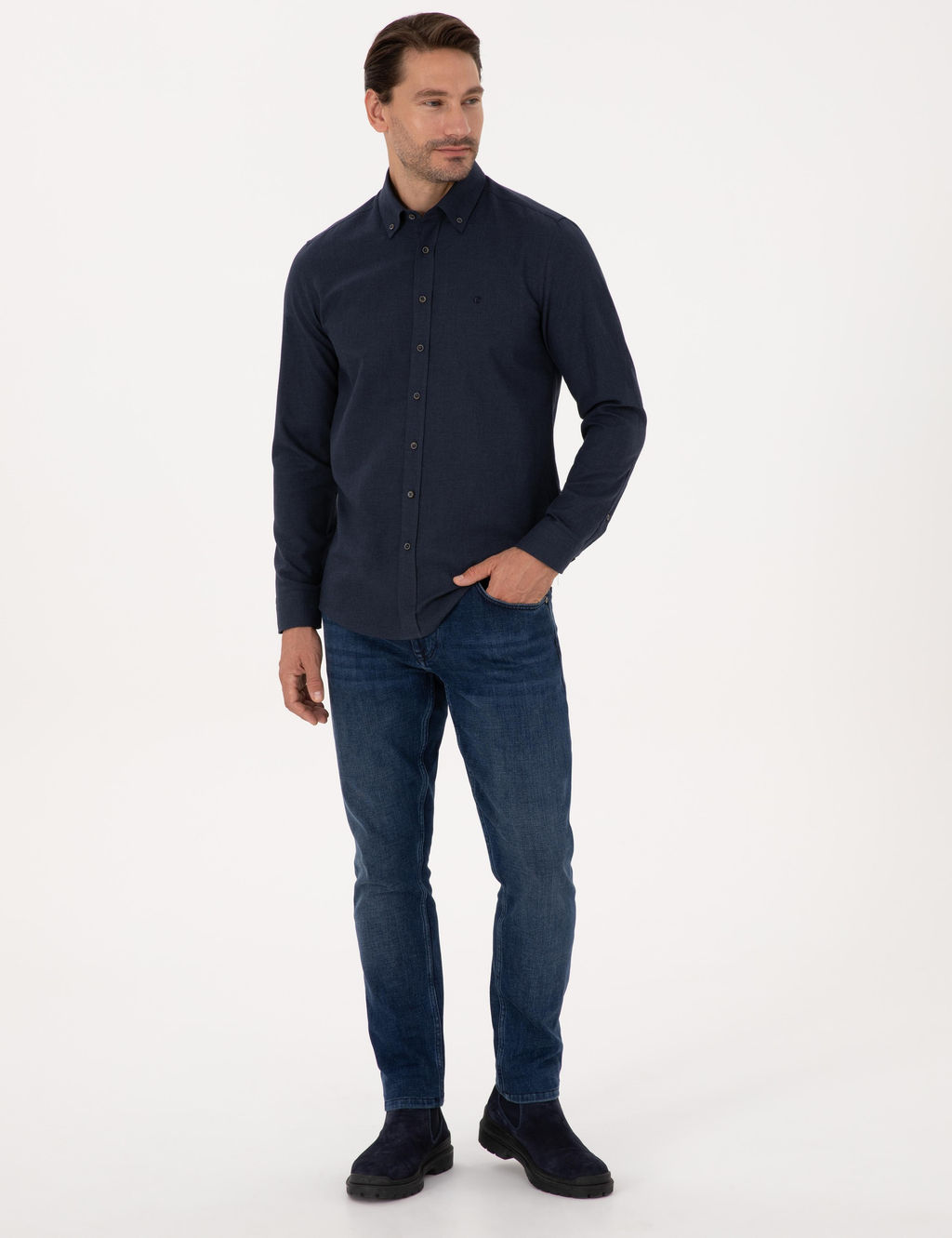 Lacivert Slim Fit %100 Pamuk Yakas_ D__meli Flanel G_mlek - Cacharel фото 4