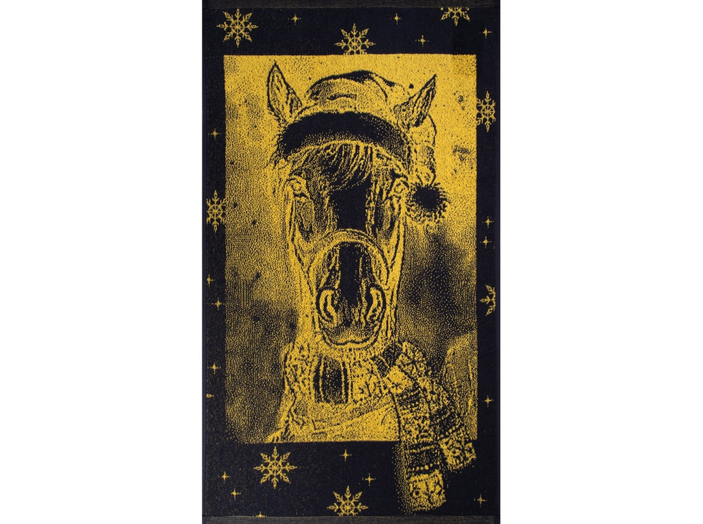 Полотенце махровое 6с103.412ж1 Лошадь новогодняя(т.желтый) 50х90см