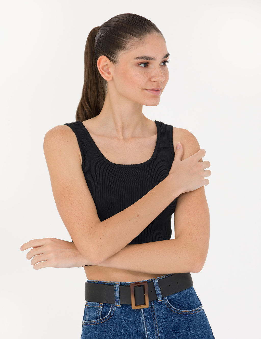 Siyah Crop Top Triko Bluz - Pierre cardin фото 3