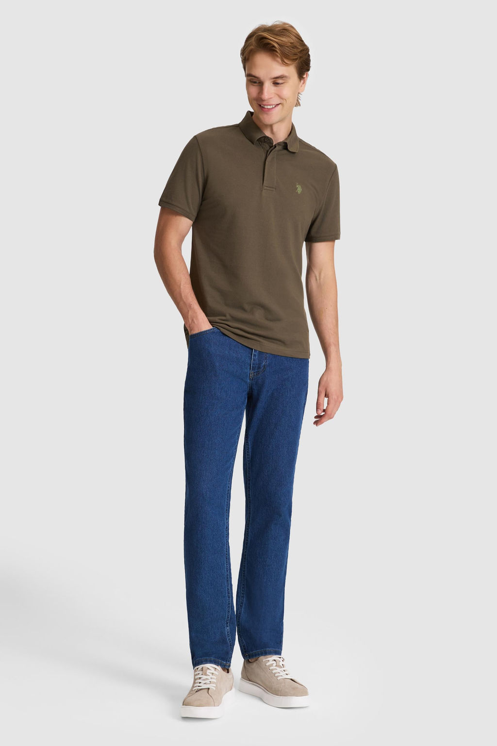 Erkek Koyu Haki Slim Fit Polo Yaka Basic Ti__rt