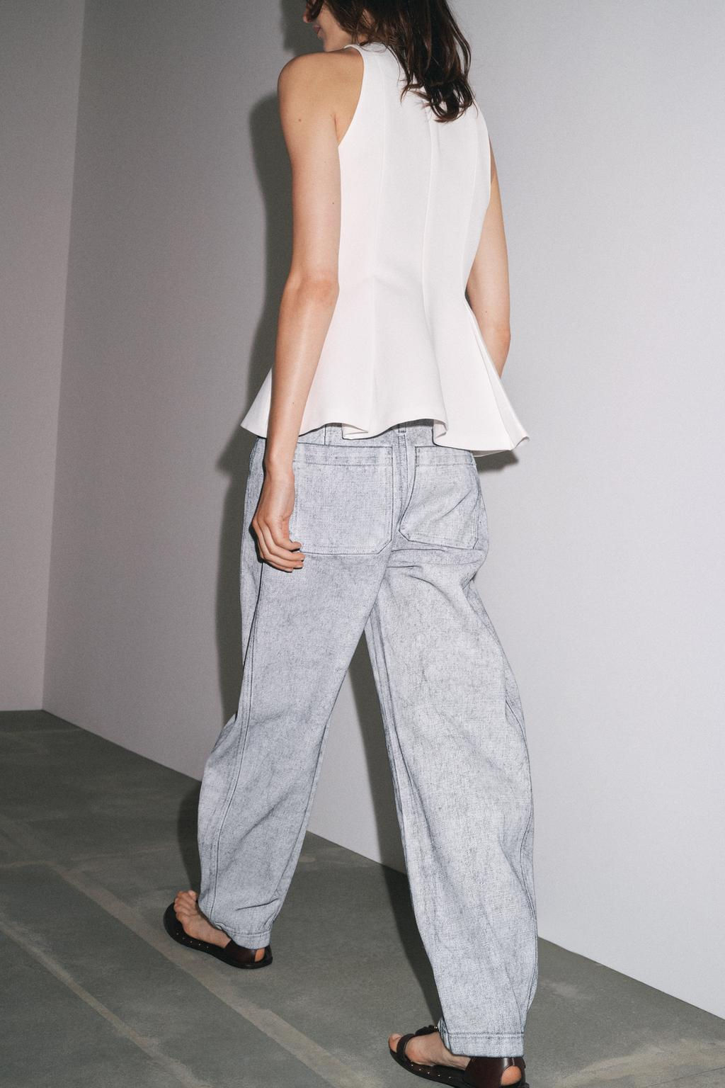 ZW COLLECTION TAPERED COATED MID-RISE JEANS - Zara фото 3