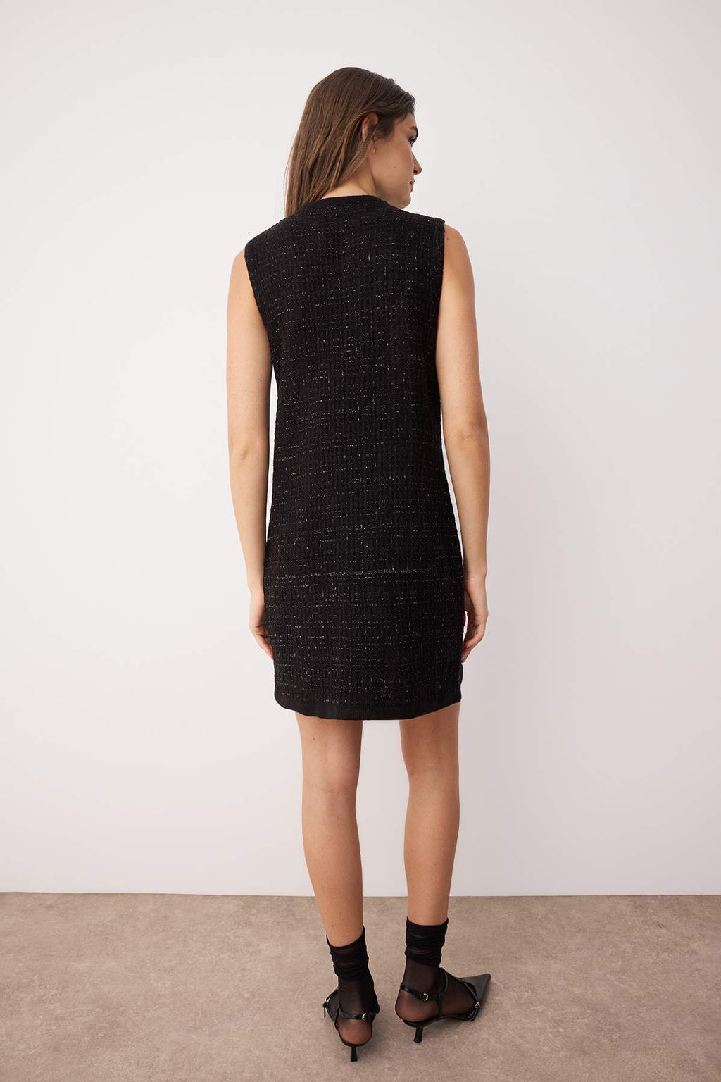 Trendyolmilla Siyah Tuvit Gorunumlu Triko Mini Elbise TWOAW25EL00542  фото 14