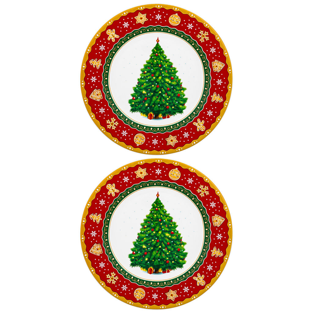 Набор тарелок десертных 2 пр. 19*19*2 см "Новогодняя ёлка" красный узор NEW BONE CHINA