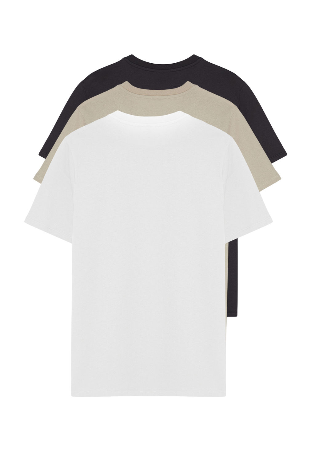 Tas-Ekru-Antrasit Slim/Dar Kesim Bisiklet Yaka Basic %100 Pamuklu 3lu Paket T-Shirt TMNSS19BO0007