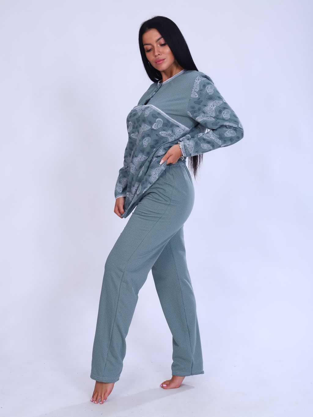 М42 Пижама из футера (бабочки на зеленом) - Иванушка-трикотаж фото 6