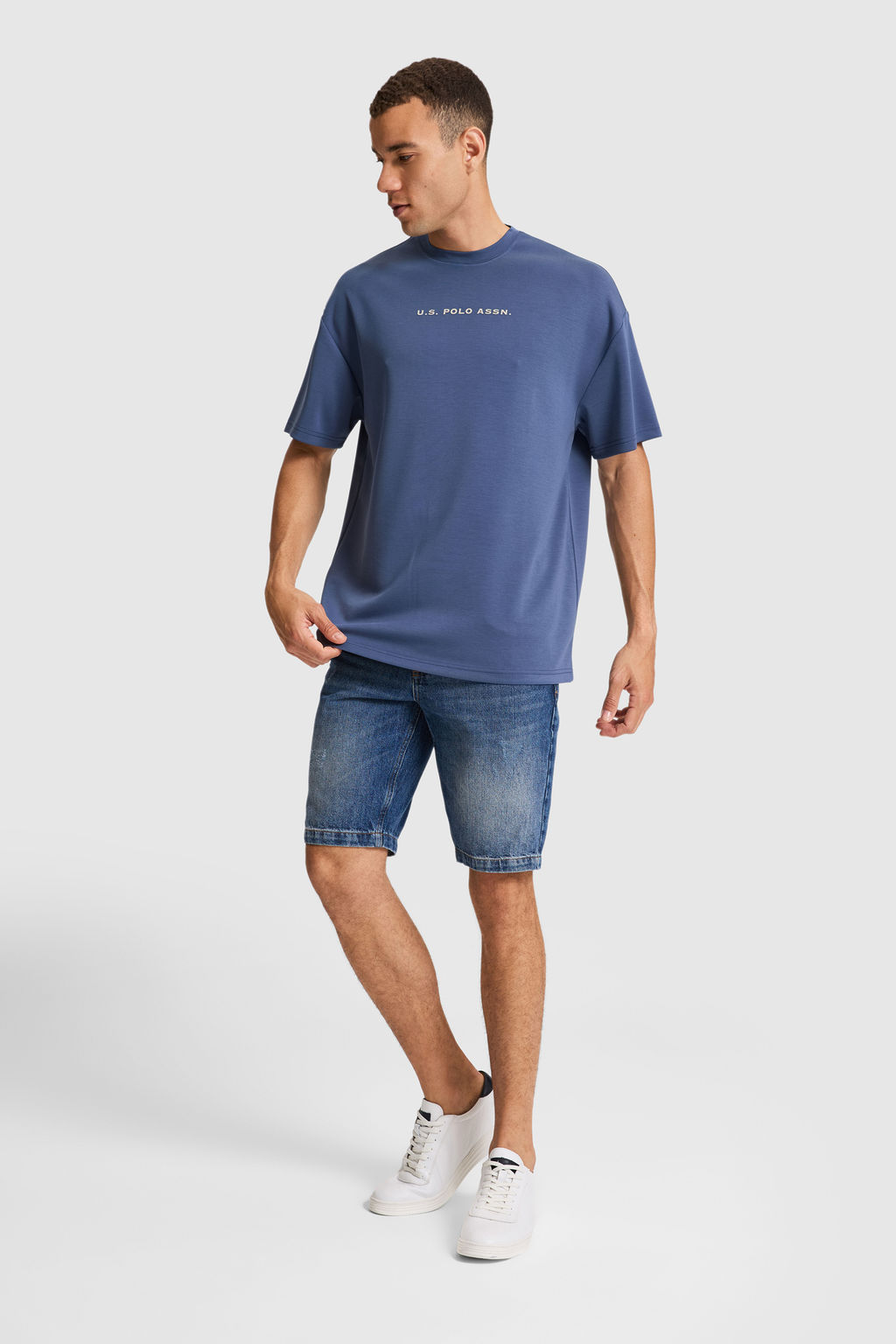 Erkek _ndigo Oversize Bisiklet Yaka Ti__rt - U.s. polo assn фото 4