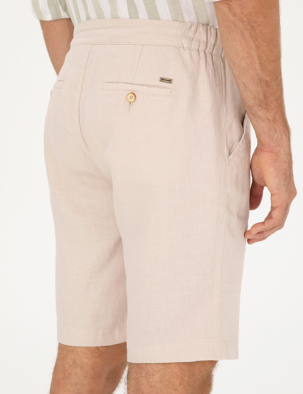 Bej Slim Fit Keten Beli Lastikli Dokuma _ort