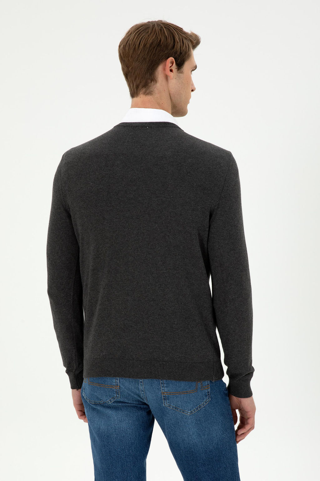 Erkek Slim Fit V Yaka Antrasit Melanj Basic Kazak - U.s. polo assn фото 5