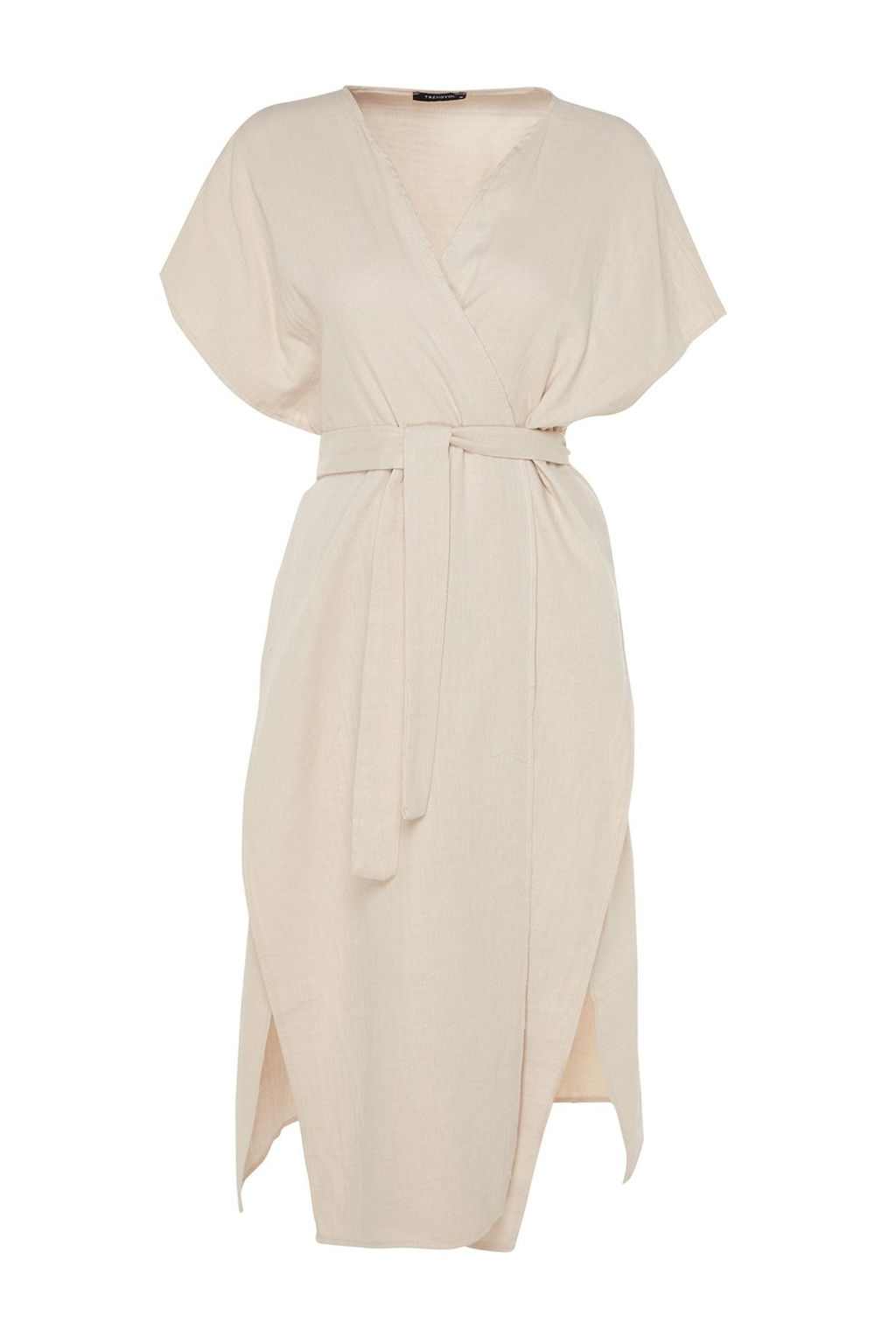 Bej Dokuma Y?rtmacl? Maxi Plaj Kusakl? Kimono&Kaftan TBESS23KM00019