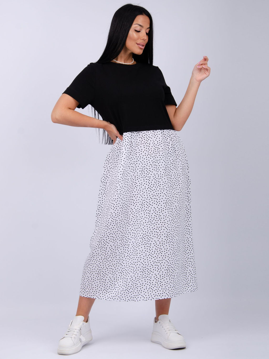 Платье "Виттория 6" белый горох, вискоза/кулирка (М)