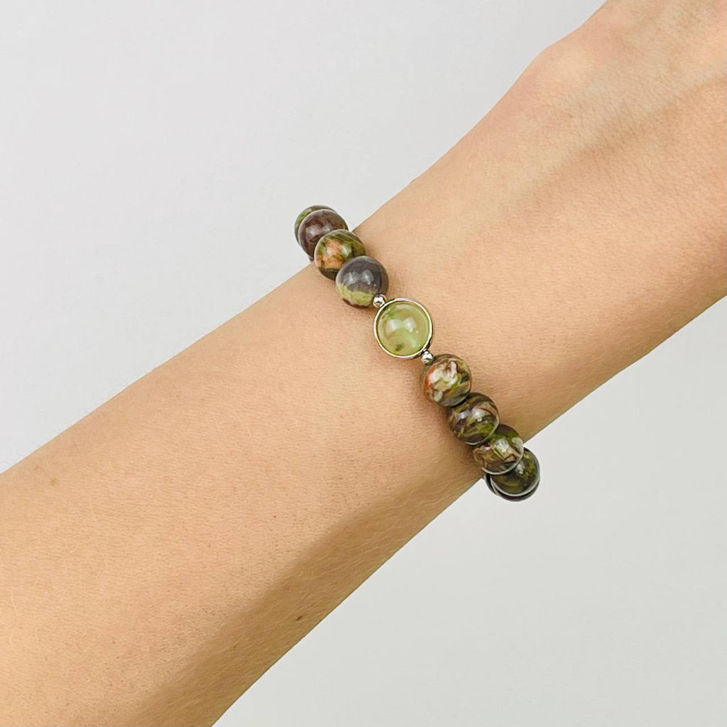 Браслет из уральской Яшмы и Пренита 16,5 см