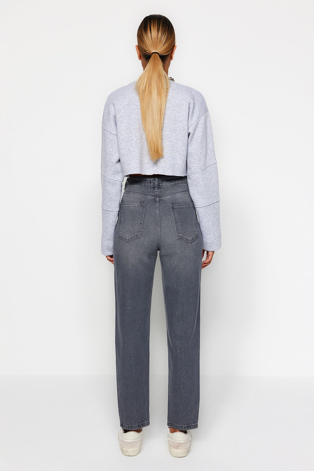 Gri Yuksek Bel Mom %100 Pamuk Non-Stretch Jeans TWOAW24JE00076