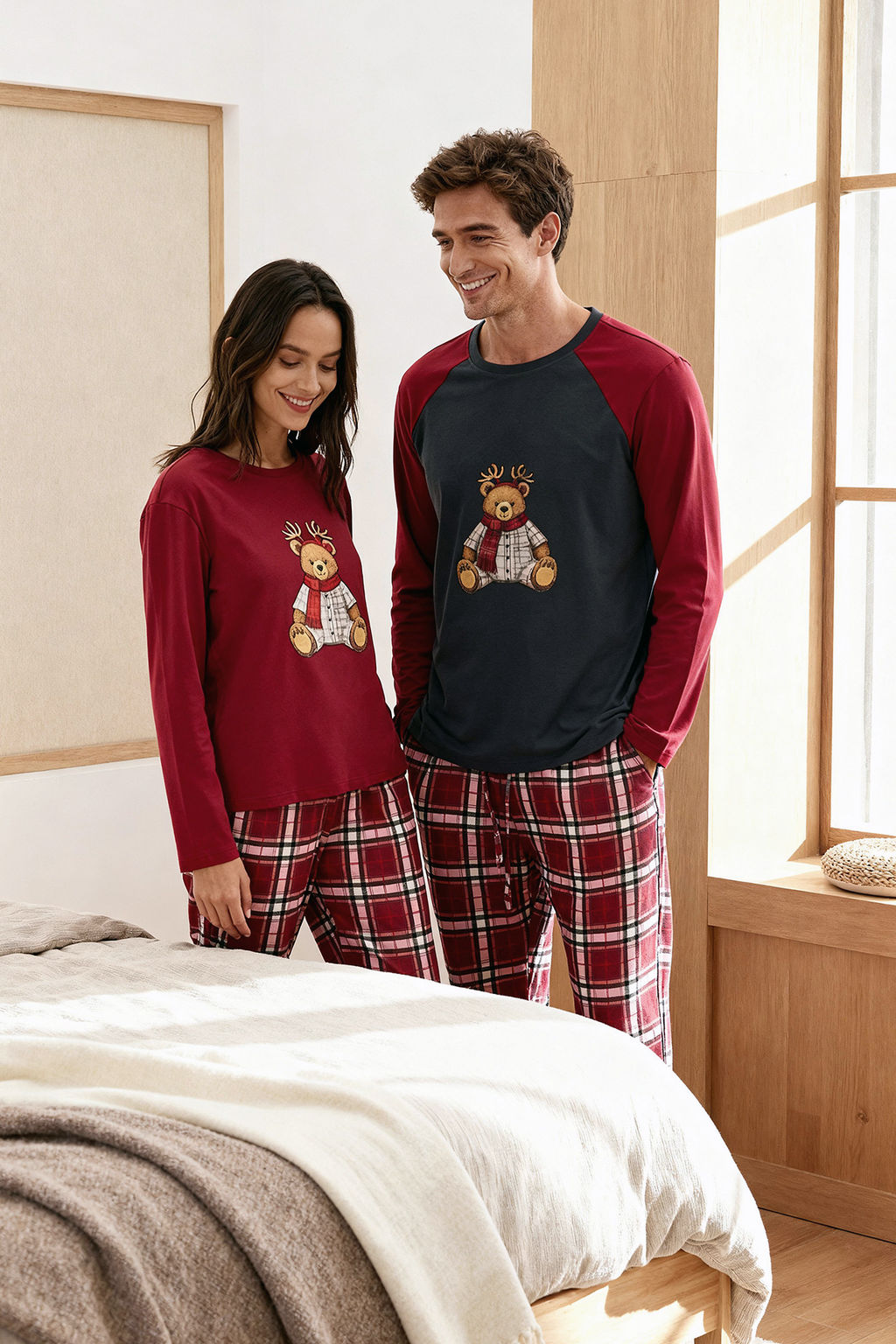 Bordo - Antrasit Regular Fit Ekose Ay?c?k Bask?l? Couple Orme Pijama Tak?m? - Trendyolmilla фото 5